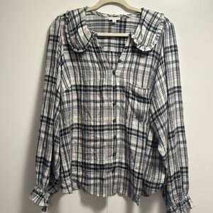 Pilcro Black and White Plaid Blouse